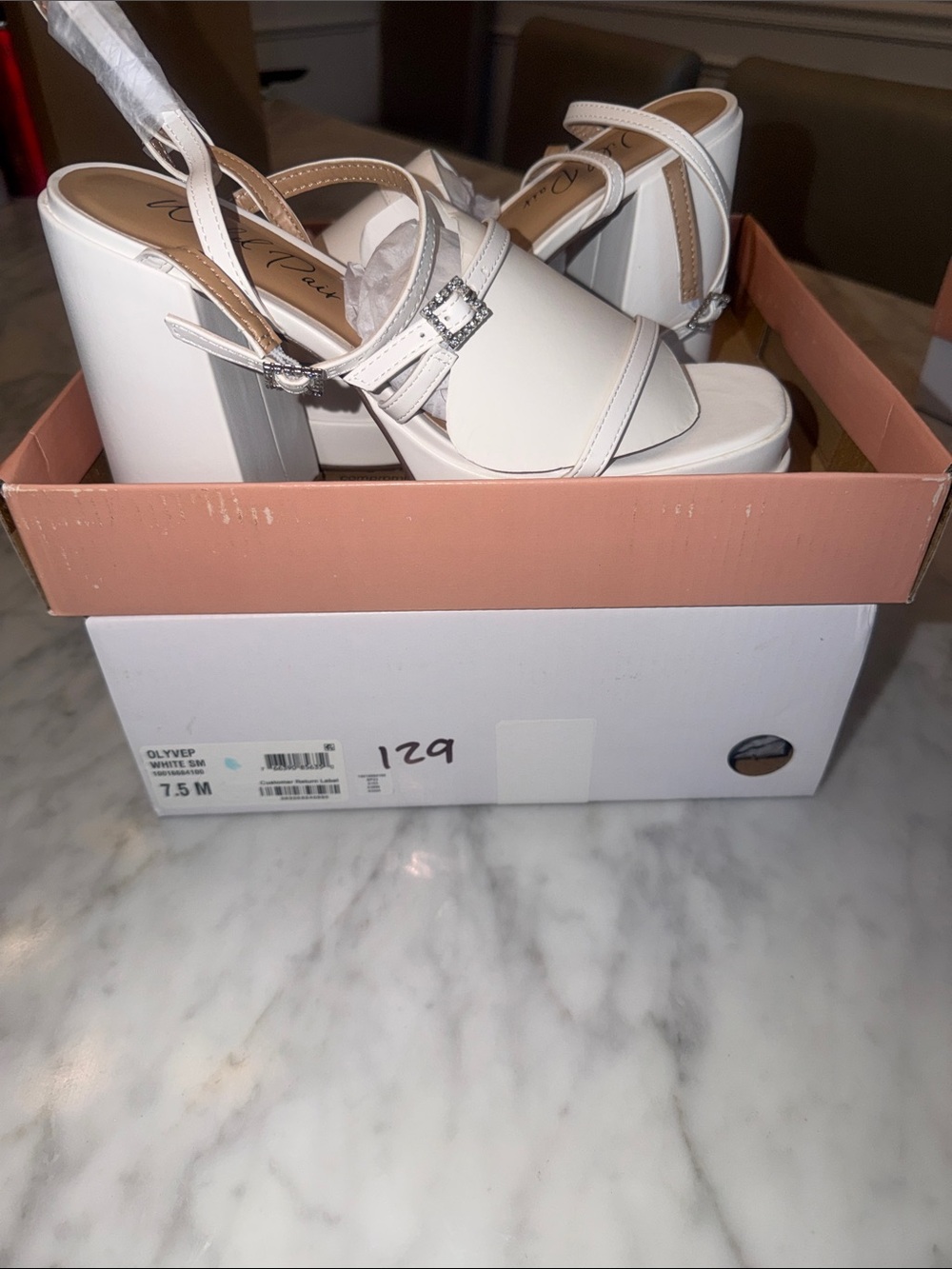 White Platform Block Heel Sandals with Ankle Strap